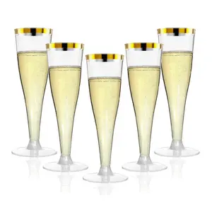 50-Piece Set of Clear Plastic Champagne Flutes, 4.5 oz. Gold-Rimmed Mimosa Glasses Ideal for 2026 engagements, weddings, birthdays, New Year's Eve, Christmas parties, and holiday banquets Bulk Toasting Cocktail Glasses Drinkware Plastic Goblets