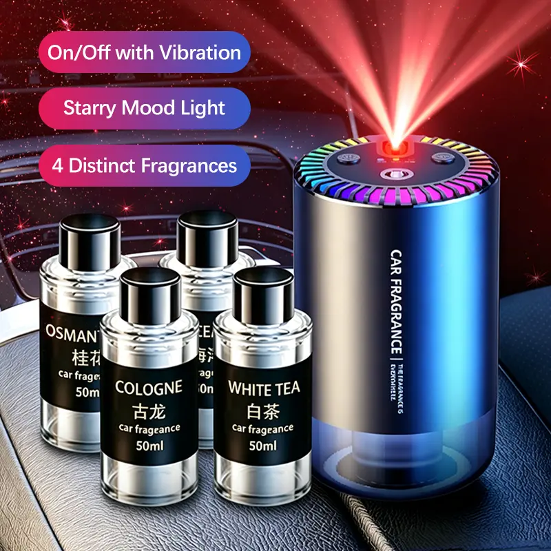 Car Starry Sky Diffuser Wireless Battery Powered Star Roof Car Air Freshener with Starlight Projection 3 Smart Modes Auto Sensor Ambient Atmosphere Light 3 Adjustable Levels