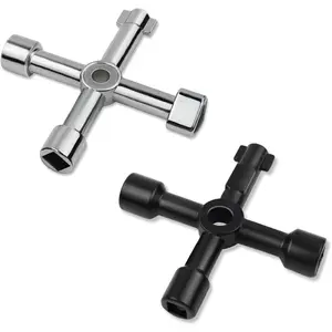 4 Way Square Wrench Water Utility Key Steel Sillcock Tool for Electric Gas Meter Box Cupboard Cabinet Opening Spigots Faucet Valve 2 Pack Cross Key