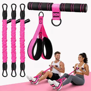 Pilates Pedal Resistance Band Trainer, Portable Elastic Pull Rope Fitness Equipment with Foam Handles & Soft ft Pedal Loops for Home Gym Abdominal Core Training, Sit-Ups, Yoga enthusiast