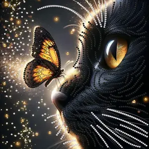 DIY Diamond Painting Kit Cat Butterfly Design, No Frame Art Embroidery Cross Stitch, Unique Wall Decor Gift for Home Office Living Room