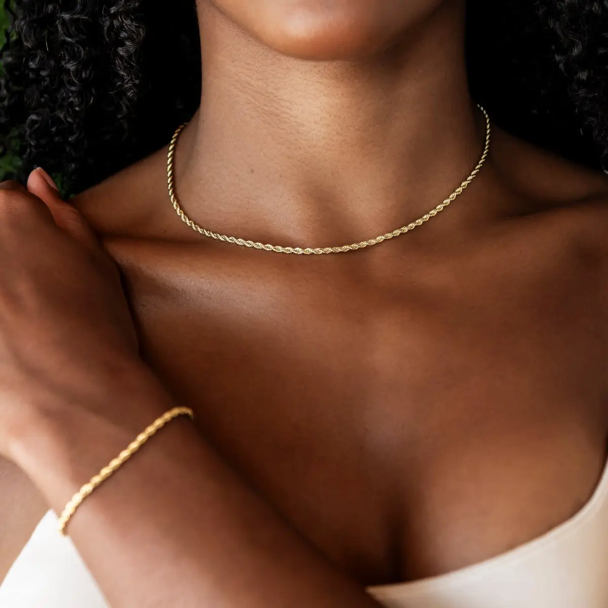 GLD Rope Chain Necklace + Bracelet Bundle in White or Yellow Gold - 2mm - Perfect Gift #tiktokshopsummersale