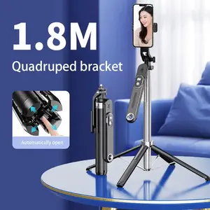 Professional Heavy Duty Selfie Stick with Quadpod Stand – 1.8M Extendable Tripod with Wireless Remote & 360° Swivel Head, Premium Aluminum Alloy Construction, Stable 4-Leg Base, Compact Folding, for Universal Cell Phones