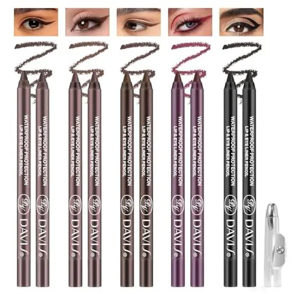 Noerrors 10pcs Brown Black Plum Gel Eyeliner Pencil Set, Waterproof Long Lasting Smudge Proof Creamy Waterline Eyeliner for Mature Eyes, Pigmented Matte Eyeshadow Stick for Older Women with Sharpener