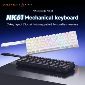 AJAZZ Mini 60% Gaming Mechanical Keyboard Red Switch 61 Key Compact Wired Office Keyboard NK61 Hot Swap Keyboard, Hot Swappable Keyboard Ergonomic Plug and Play Support Multiple Systems Gaming and Office Backlit Keyboard