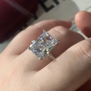 8A Cubic Zirconia S925 Sterling Silver Radiant Rock Sugar Ring Synthetic Ring 3/5/10Carats-158(20%)