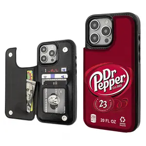 Dr Pepper Energy Drink Lover Strawberry Jurassic Dinosaur Card Holder Wallet Aesthetic Pattern Black Casing For iphone 16 15 14 13 12 PRO PLUS MAX PU Leather Stylish Gift Shockproof Protection Anti-Drop Protective Protector Phone Cases Shell Cover