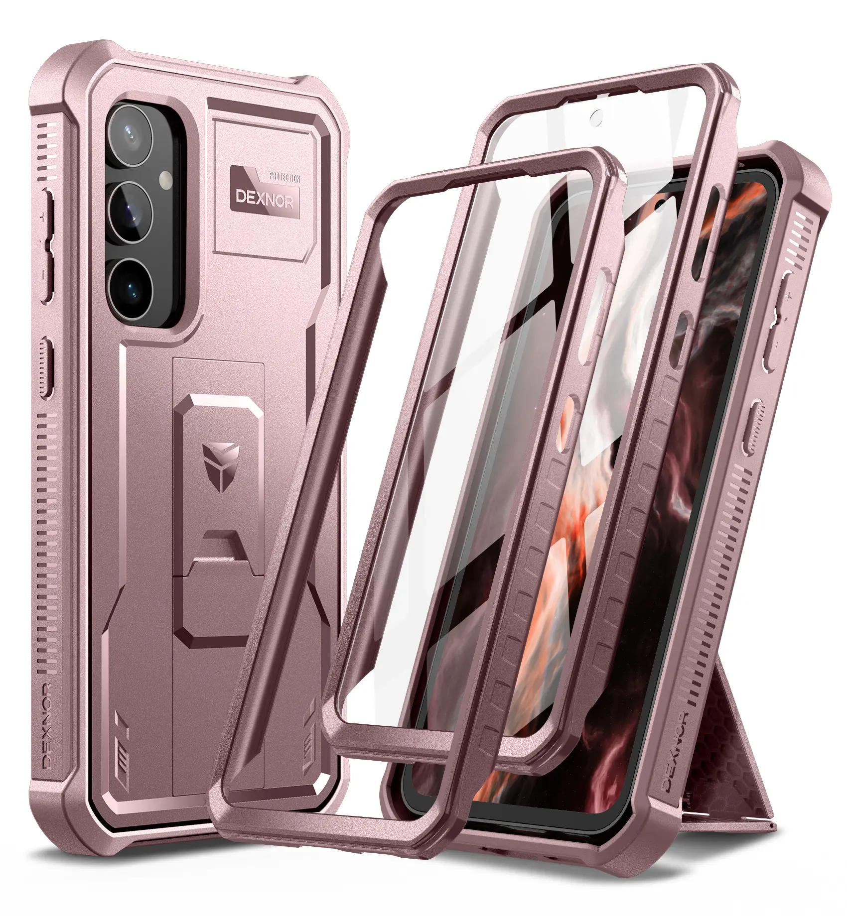 Dexnor Bumper Case for Samsung Galaxy S23 FE (2023) - Full-Body Shockproof Heavy-Duty Dual-Layer Cover with 2 Front Frames, Built-in Screen Protector, and Kickstand