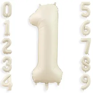 40 Inch Cream White 1 Balloon, Large Foil Helium Number 1 Balloon for 1st Birthday Party Decoration