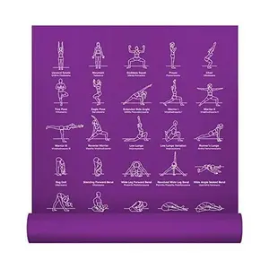YOGA MAT Thick Exercise with 70 Printed Poses Non Slip Purple By NEWME FITNESS