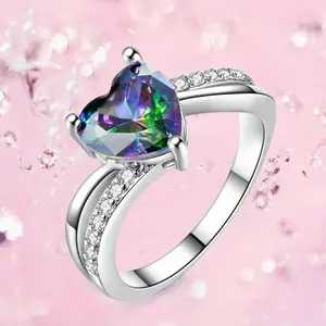Luxurious and Elegant Engagement Ring with Colorful Heart-shaped Inlaid Synthetic Zircon for Women's Eternal Ring, Suitable for Weddings, Banquets, Anniversaries, Valentine's Day Gifts, Mother's Day, Perfect Ideal Choice for Gift Jewelry
