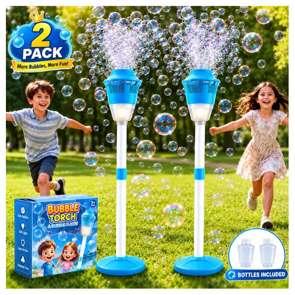 2Pack Automatic Bubble Machine for Kids,Standing Torch Bubble Maker with Light/Music for Toddlers, Height Adjustable Up 21 to 47 Inches,Pecfect for Birthday and Outdoor Party, Gifts