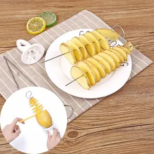 2/4/6 Set Rotate Potato Slicer Stainless Steel And Plastic Spiral Potato Slice Cutter DIY Manual Creative Kitchen Gadgets