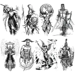 8 Sheets Spartan Warrior Temporary Tattoos, Waterproof Greek Roman Gladiators Tattoo Stickers, Lion Cross Half Arm Body Decor for Men Women Adults