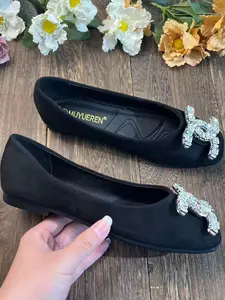 Elegant Women's Party Shoes New Water Drill Velvet Square Toe Flat Heel Slip-On Comfortable Single Shoe for All Occasions