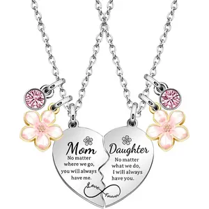 2Pcs Mother Daughter Heart Matching Pendant Necklace Set Gifts For Mom Mothers Day Birthday Christmas Presents From Daughter Mothers Day Gifts for Mom