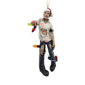 Scary Walking Zombie Wrapped in Lights Halloween Christmas Tree Ornament