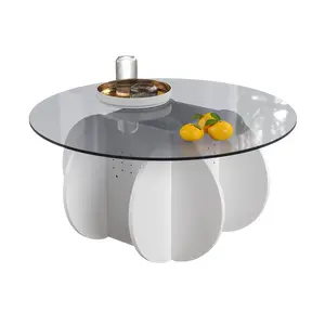 HedoAjim Round Shape Glass Top Coffee Table - Glass Material, Built-In Lamp, Sleek Glowing Indoor Living Room Furniture