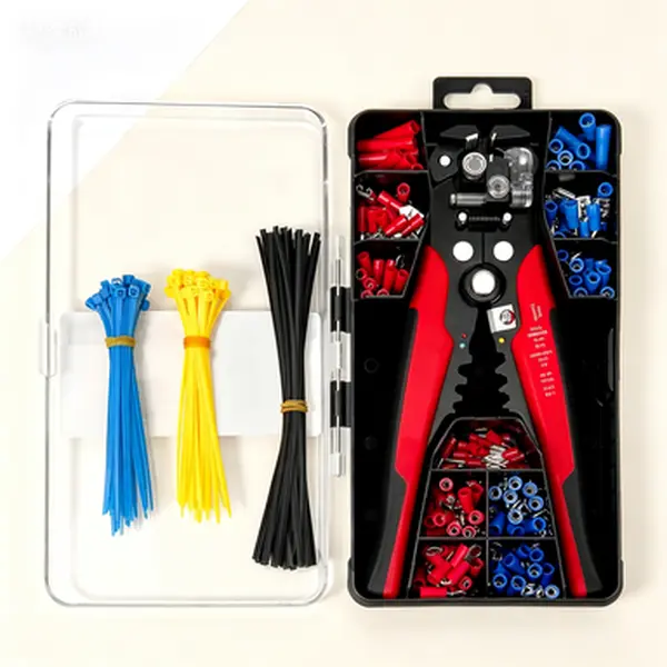 KAIWEETS Professional 3-in-1 Ratchet Wire Stripper with TPR Handle & Grips, 260x Terminals Kit, 10-24 AWG Self-Adjusting Cutter, Reusable Insulated Copper Connectors for Sheathed Core Electrical Tasks, Copper Wire, 10 To 24 Awg