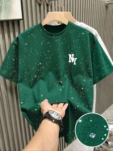 New Men's Casual Short Sleeve Fitted T-Shirt, Fashlon Starry Sky Reflective Design, Sparkling Like a Starry Sky, Essential Item for Men's Outdoor Activities,Multiple colors to choose from