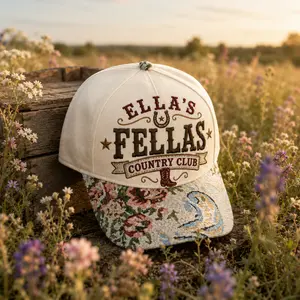 EIIa’s FeIIas Country Club Floral Brim Baseball Cap, Vintage Western Cowgirl Concert Hat, Country Music Fan Adjustable Cap, Cute Gift for Her