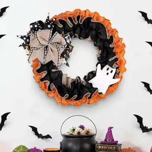 Halloween simulation flower wreath ribbon front door window Ghost Festival Harvest Festival ghost wreath decoration
