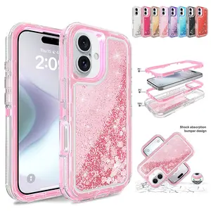 For iPhone 16 15 14 13 Pro Max Liquid Glitter Shockproof Phone Case,Colorful Quicksand TPU Bling Diamond Flowing Liquid Floating Sparkly Hybrid Heavy Duty Case
