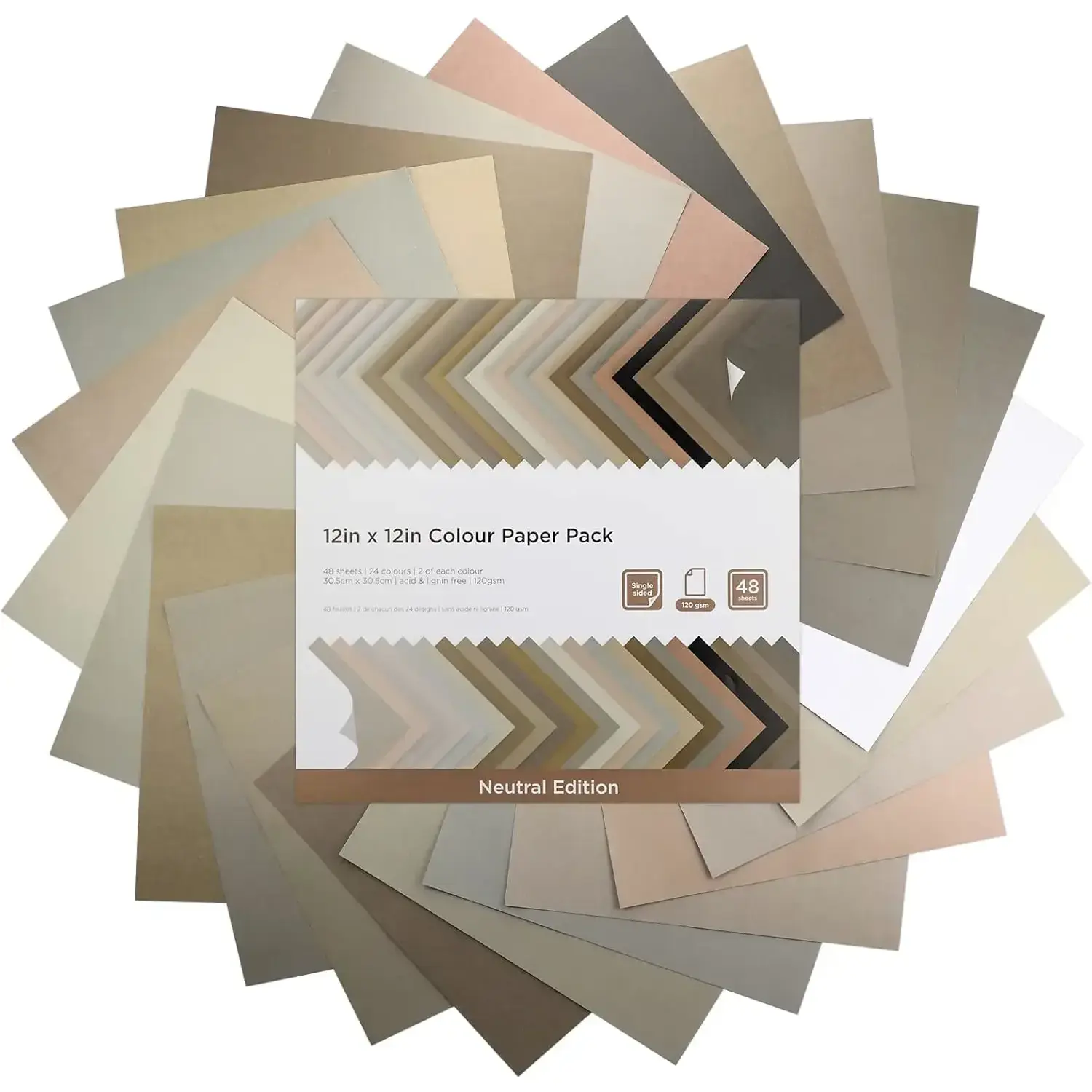 12x12 in Cardstock Paper - 48 Sheets Assorted Earth Boho Themed Colors, 1-Sided Print, 120 gsm (32 lb) Acid-Free White Back, for Cricut Maker, Card Making, Boho Themed Paper Projects, 12X12 Inch