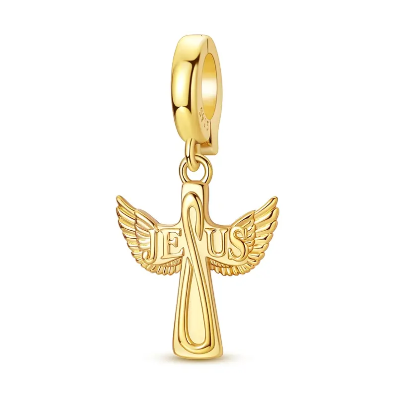 MULA 14-Karat Gold-Plated Angel Wings Cross Pendant, Christian Dangle Charm with Jesus Embossment for Bracelets and Necklaces, Religious Jewelry Gift for Women, Cross Pendant Jewelry, Jewellery Pendant