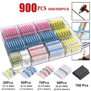Solder Seal Wire Connectors Heat Shrink Butt Splice Kit, 900/640/320Pcs Waterproof Insulated Solder Sleeves, Electrical Terminals Tools for Marine Automotive Wiring Repair, Cable Maintenance Supplies,summervibes