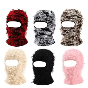 Distressed Full Face Balaclava Ski Mask - Warm, Windproof Knitted Shiesty Mask for Winter Adventures - Fuzzy Comfort for Outdoor Activities