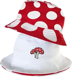 Mushroom Bucket Hat Reversible 100percent Cotton Mushroom Decor Cottagecore Hat One Size Red, White