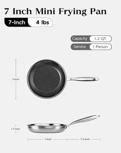 XBM Hybrid Nonstick 7-Inch Frying Pan with Lid, Tri-Ply Stainless Steel Honeycomb Egg Pan, Healthy PTFE/PFOA Free Ceramic Coating, Stay-Cool Handle, Dishwasher Friendly, Compatible with All Cooktops ,Cookware Induction Wok