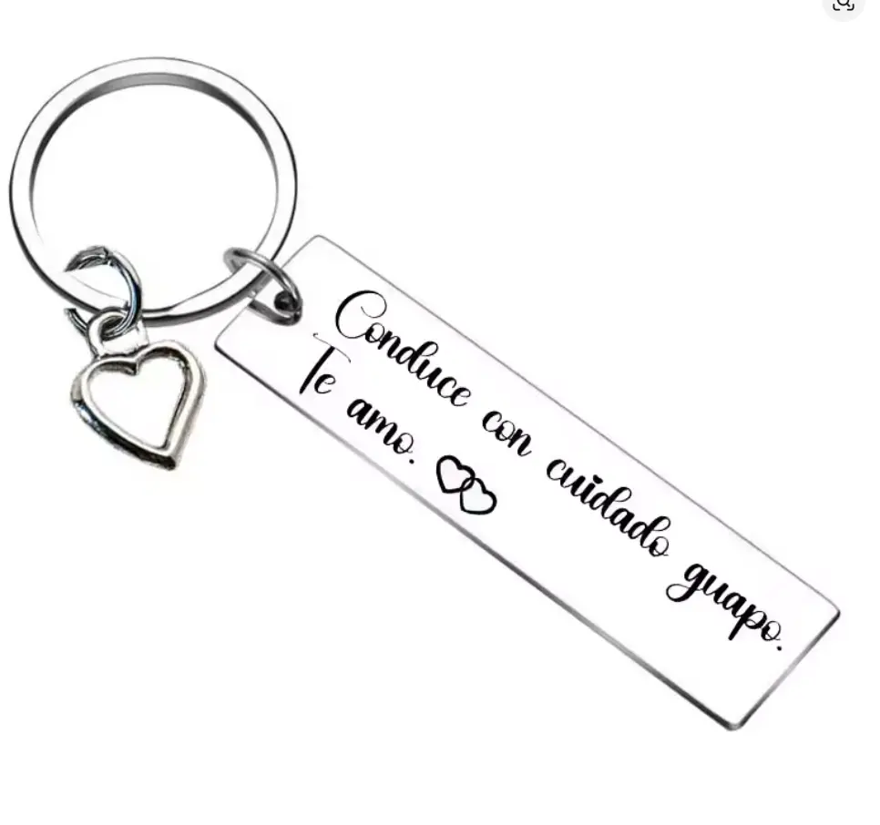 Stainless Steel Rectangle Keychain with Spanish "Te Amo" Heart Engraving, Cute Boyfriend Gift for Birthday, Lightweight Everyday Carry Present for Men, Boyfriend Gifts Cute, Heart Engrave, Commemorative