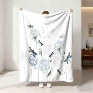 1 piece of forest watercolor dandelion blanket colorful dragonfly rose printed flannel blanket soft and comfortable suitable for sofa camping and other occasions