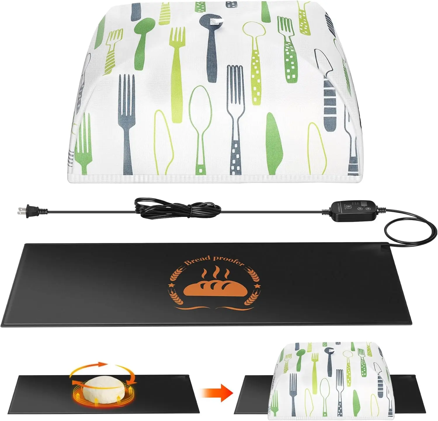 Springtok Adjustable Temp Sourdough Style Baking Mat - Kitchen Bakeware Utensil with 59°F-140°F Range, Dough Proofing, Bread Warmer, Dome Cover Starter Warmer, Sourdough Style Baking Mats