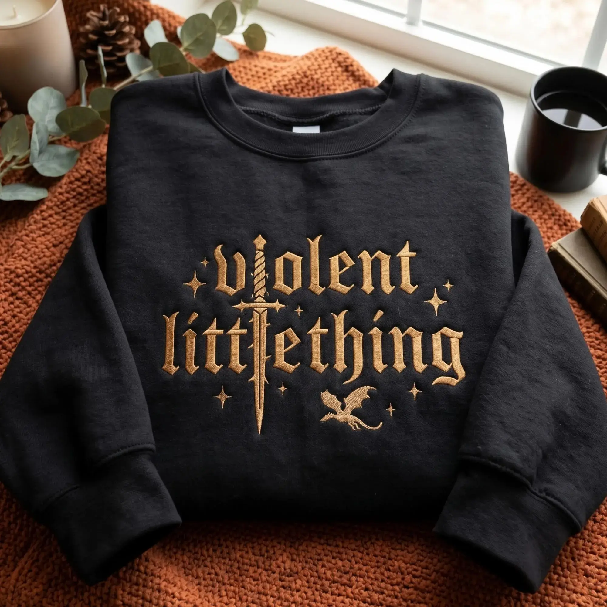Embroidered Fourth Wing Sweatshirt: Dragon Sleeve, Book Lover Gift