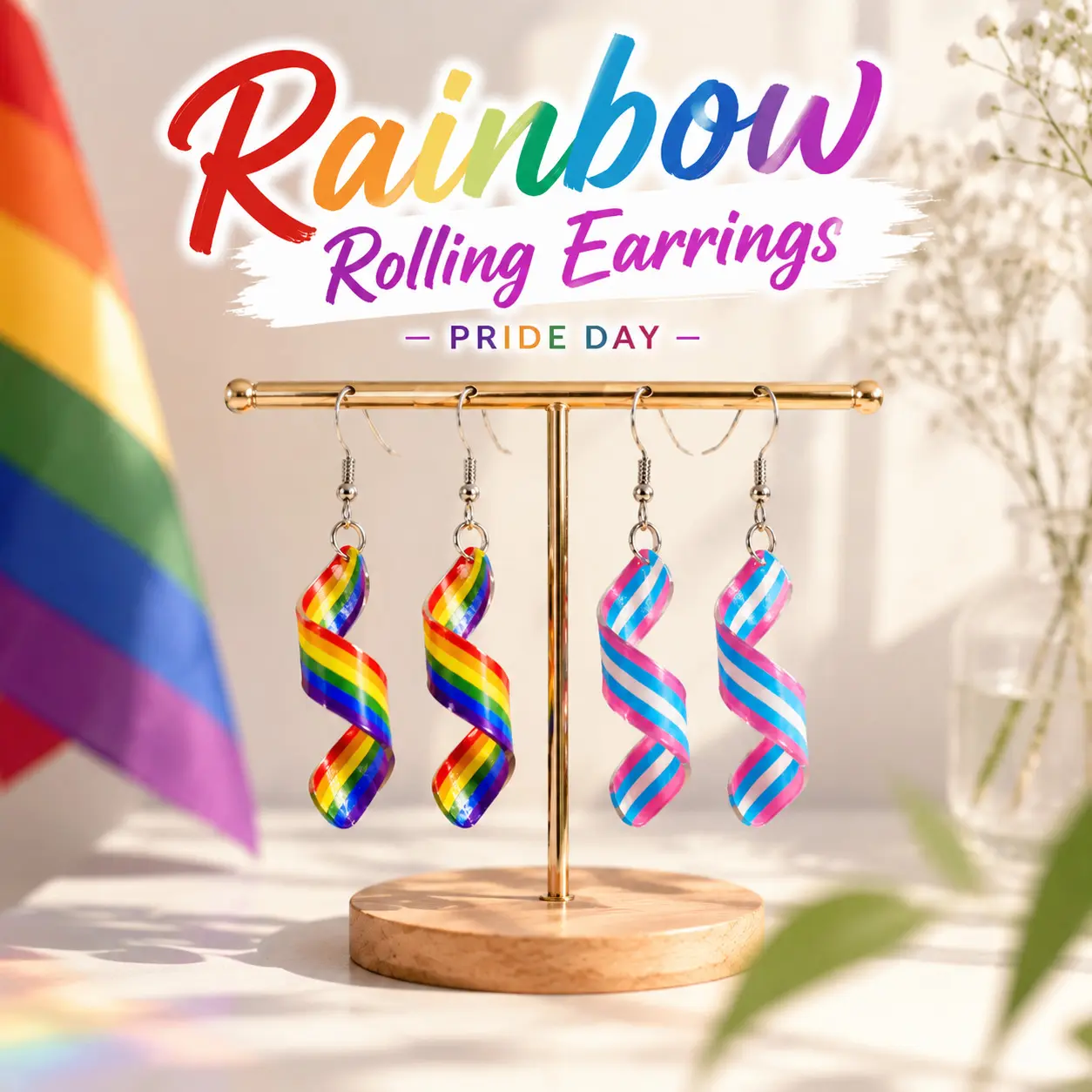 2Pair LGBT Rainbow Pride Earrings Lightweight Acrylic Rainbow Transgender community Jewelry for Women