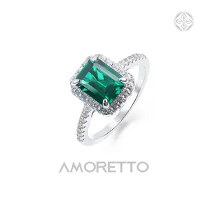 AMORETTO 18K Gold Plated Brass Emerald Green Ring | 3ct Step-Cut Cubic Zirconia Statement Ring with Micro Pavé Band