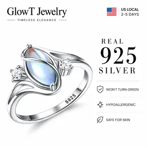 925 Sterling Silver Marquise Moonstone Ring with CZ | Hypoallergenic Lunar Jewelry for Sensitive Skin