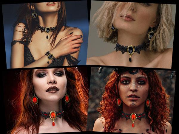 Halloween Ghost Jewelry Set Beaded BOO Pumpkin DIY Pendant Necklace Drop Earrings Gothic Lace Vampire Pendant Chain For Costume Party 16in+2in Extension