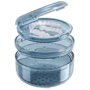 2 in 1 No-Leak Denture Retainer Cleaning Case Bath Box, Complete Clean Care for Dentures, Clear Braces, Mouth Guard, Night Guard & Retainers