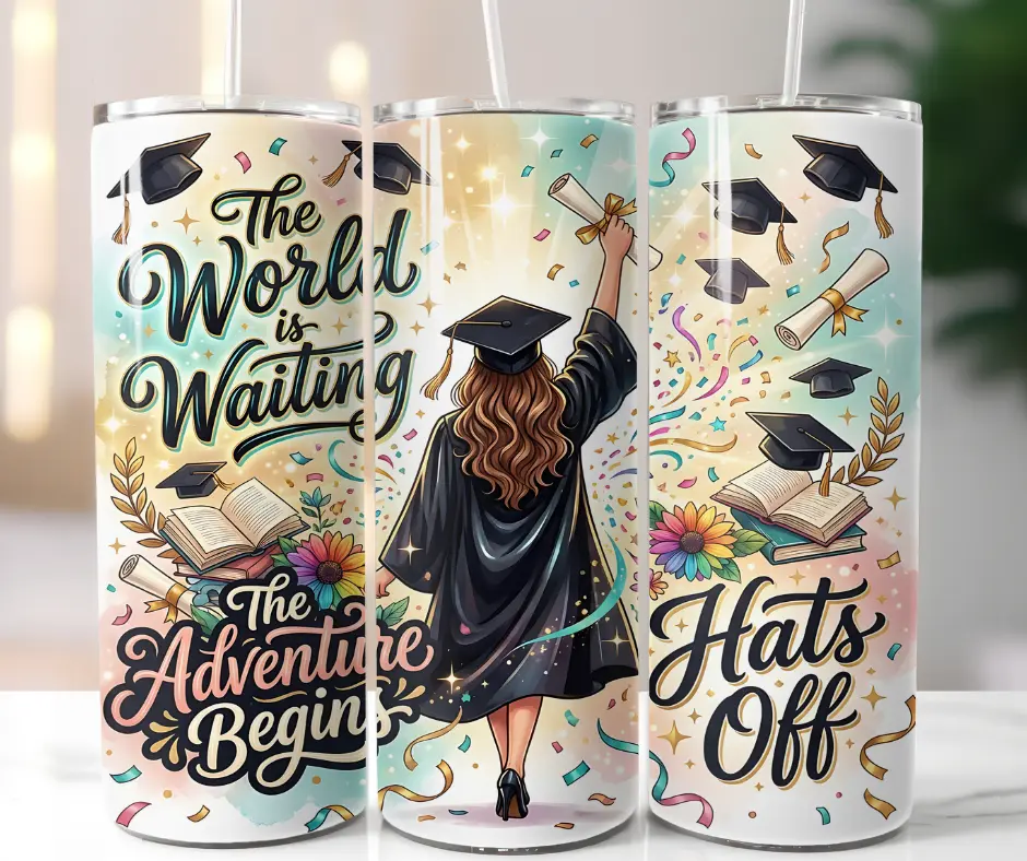 The Adventure Begins Graduation The World Is Waiting Stainless Steel 20 oz. Tumbler - Perfect Graduate Gift for Graduation - Drinkware, Graduation Cup, Graduate Gift, Water Bottles, Bottles