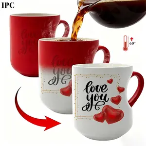 1pc Red Color Changing Ceramic Coffee Mug With Love You Text Design, Add Hot Water Color Change, Heart-Shaped Handle, Cup, Coffee Cup, Perfect Gift For Women And Men, Novelty Cup, Suitable for Daily Use And Gifting, 11oz 330ml