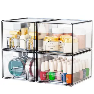 Stackable Cosmetic Storage Drawers, Acrylic Makeup Organizer Box, Organized Storage, Storage Solution, Clear Storage Box, Nail Polish Storage, Compact Footprint, for Vanity, Bathroom, Sink Under, Kitchen Cabinet, Multi-Functional