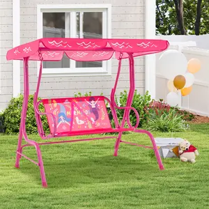 Costzon All-Weather kids Patio Swing,  2-Seater Porch Swing Lounge Chair Hammock w/Removable Canopy, Outdoor Swing Bench mothersdaygift
