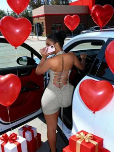 New Summer Women's Halter Backless Tie Strap Solid Color Slim Fit Sexy Fashion Sleeveless Valentine's Day Romper Womenswear