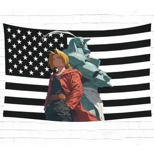 Fullmetal Alchemist Cartoon Print Velvet Tapestry Wall Hanging - Lightweight Rectangular Modern Stripe Home Bedroom Decoration Items, Ideal Gift for Boyfriends