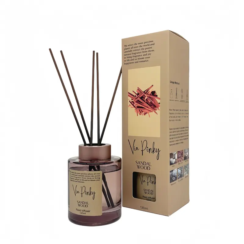 Via Pinky Sandalwood Reed Oil Diffuser Set, 120ml Soothing Aromatherapy Fragrance Oil, Natural Daily Home Air Freshener, Decorative Home Care Gift