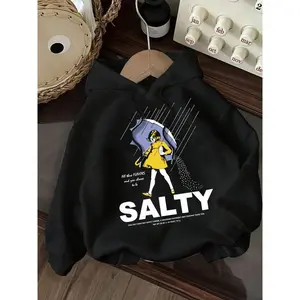 Women's Salty Girl Print Loose Fit Pullover Hoodie, Casual Top for Fall & Winter, Hoodies for Women's Daily Wear